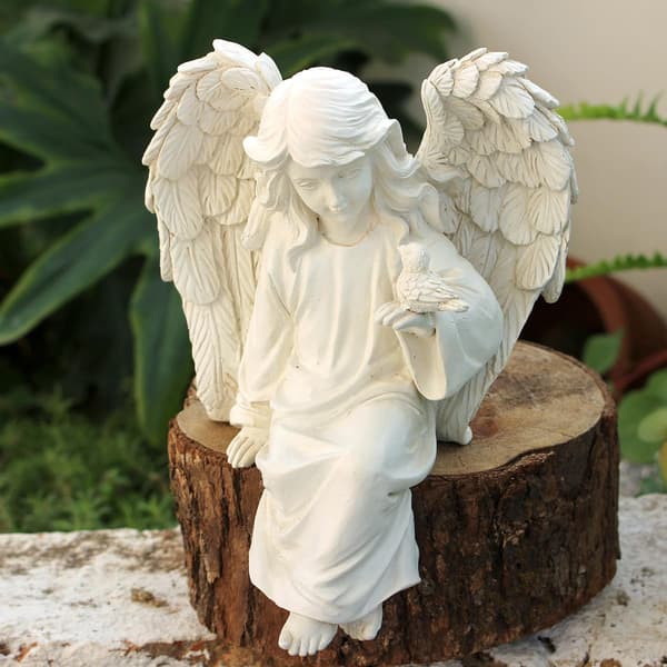 Engelhage statue, sittende engel skulptur White