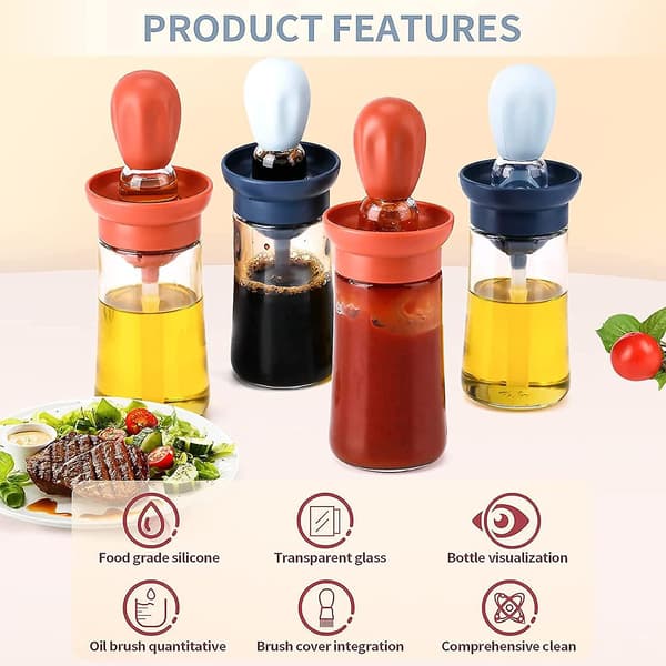 Oliedispenserflaske, 2-i-1 glas olivenoliedispenser dråbeflaske madolie dispenserbeholderflaske til madlavning, grillning (s-blå)