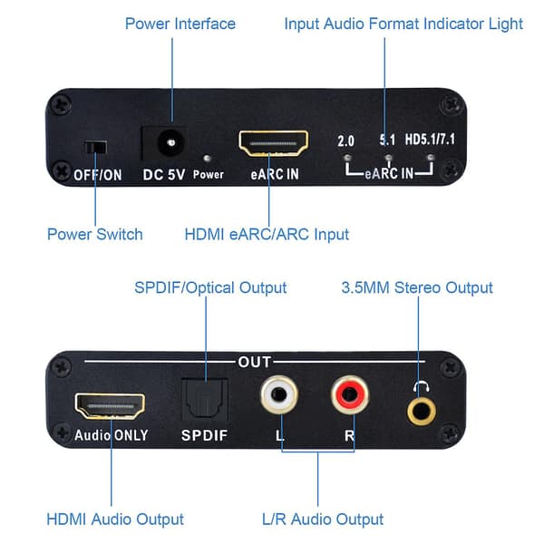 EARC/ARC Audio Converter Adapter ARC Audio Return HD 7.1 Kanal 3.5mm Jack