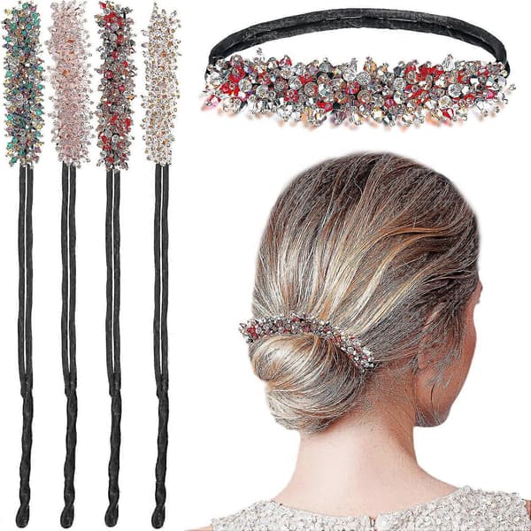 4 Stykker Rhinestone Hårknold Maker Magisk Hårstyling Deft Knold Elegant Nem Knold Maker (Mørk Farve)
