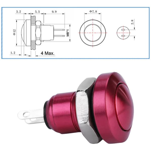 1A 24V 8mm Mini Vanntett Bil Momentan Trykknapp Strømbryter Sinklegering