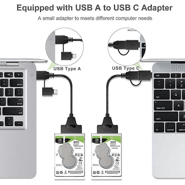 SATA til USB Adapter USB 3.0 og USB C til 2.5 Tommer SSD HDD med UASP Hastighedsdataoverførsel