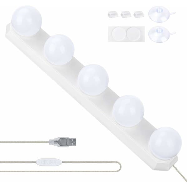 Vanity Mirror Light, USB LED Mirror Light with 5 LED Bulbs, 3 Color Modes for Bathroom Vanity Mirror Lighting