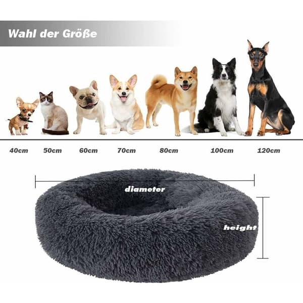 Luksus rund kæledyrsseng/rede til hunde og katte, nem vask lynlåspude til katte/hunde, mørkegrå, 60 cm