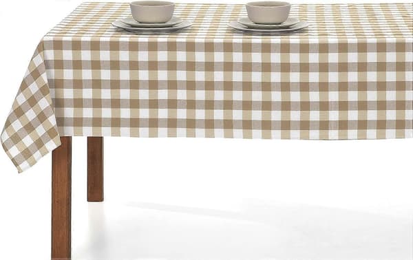 Rektangulær Gingham Ternet Dug, Vaskbar, Perfekt til Indendørs og Udendørs, Ideel til Picnics og Udendørs Sammenkomster (140 x 180, Beige)