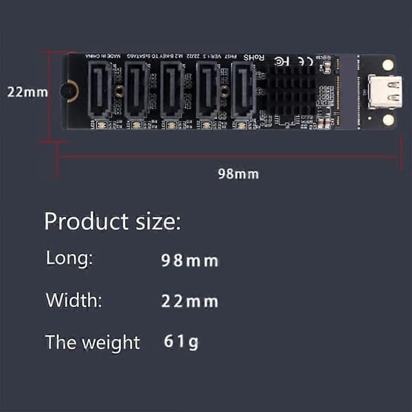 USB C til SATA 3.0 5-port adapter 6 Gbps hastighetskonverteringskort for SSD HDD-utvidelse