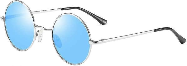Solglasögon i John Lennon-stil för unisex runda polariserade linser size:Blue Lens-silver Frame