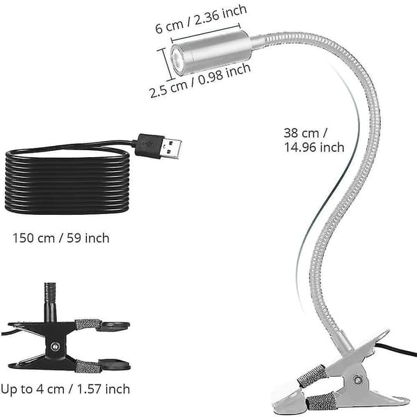 Clip On Lampe Leselys Led Skrivebordsklemme Lampe 3 Bok Nattlys (Sølv)