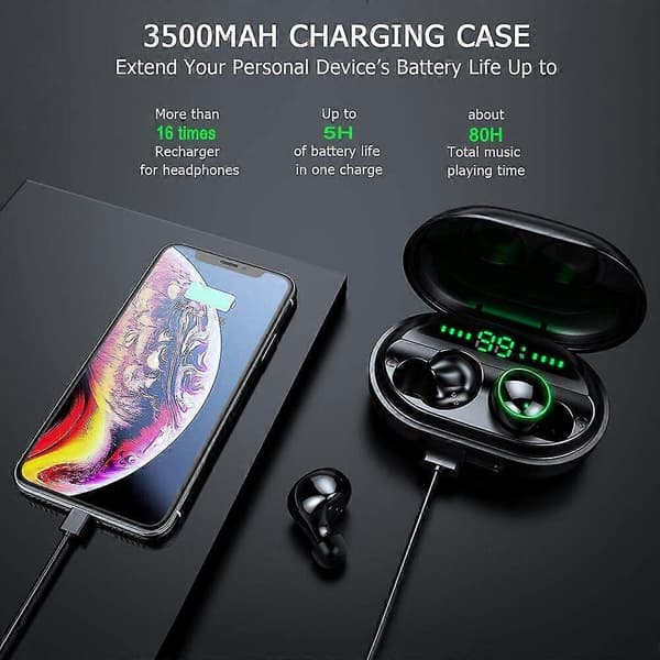 Trådløse ørepropper, Bluetooth 5.0 headset IP8 vanntette ørepropper, in-ear hodetelefoner