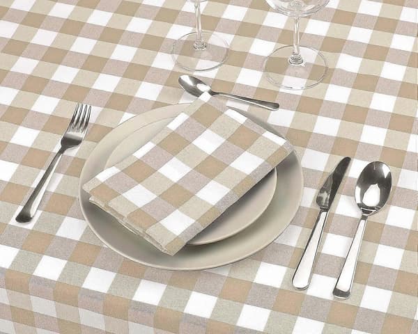 Rektangulær Gingham Ternet Dug, Vaskbar, Perfekt til Indendørs og Udendørs, Ideel til Picnics og Udendørs Sammenkomster (140 x 180, Beige)