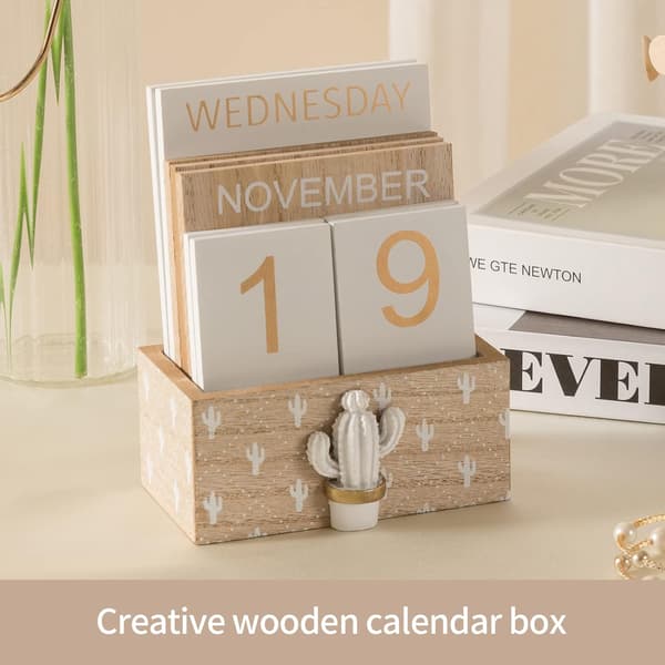 Skrivbordskalender i trä, evig skrivbordskalender i trä 1pc