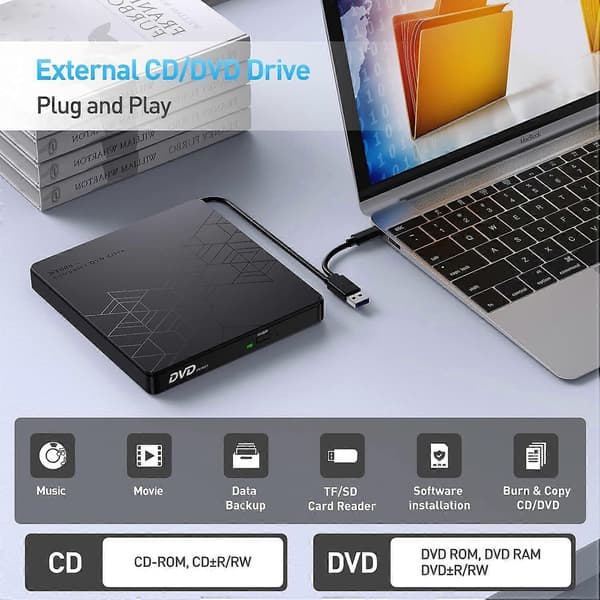 Multifunktionel ekstern CD DVD-driver USB3.0 CD/DVD-brænder bærbar CD&amp;DVD-ROM disk-afspiller brænder omskriver adapter