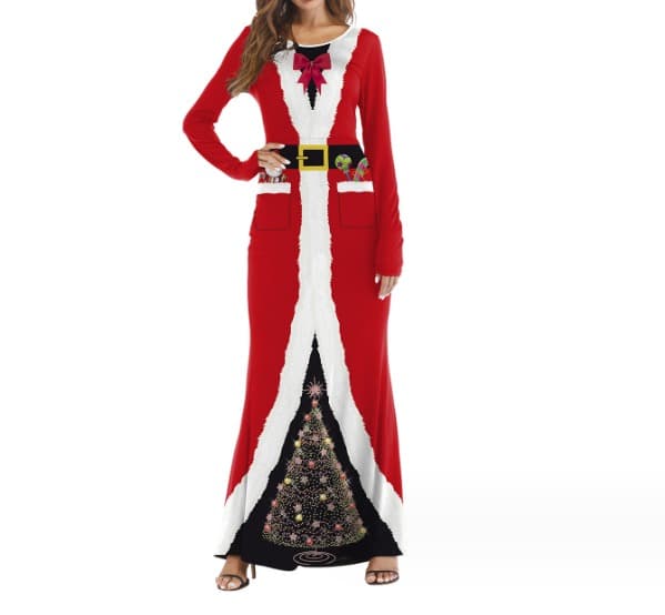 Julekjole for voksne med Santa-trykk