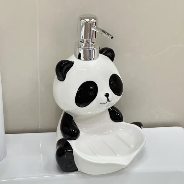 Yndig panda-formet keramisk lotionflaske/sæbeskål black