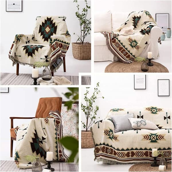 Plaid Amerikansk Etnisk Stil Sofabetræk Fuld Dækning Strikket Sukker Jacquard Sofatæppe 90x210cm