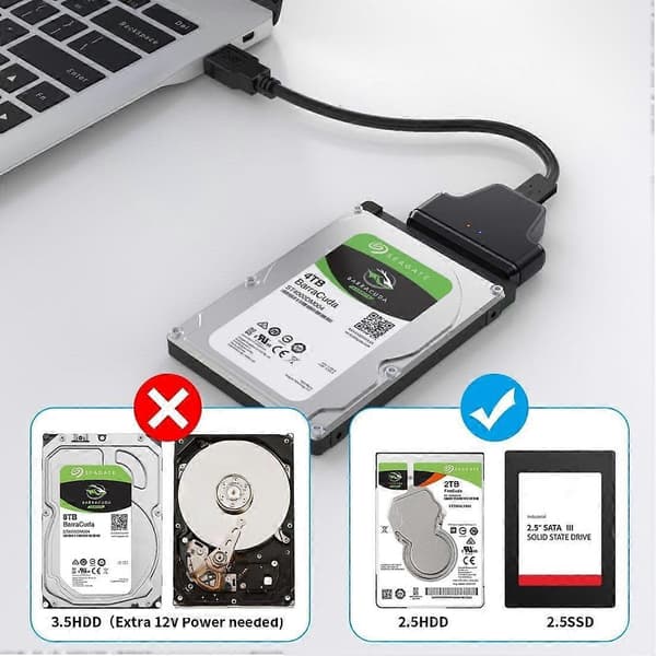 SATA til USB Adapter USB 3.0 og USB C for 2.5 Tommers SSD HDD med UASP Hastighetsdataoverføring