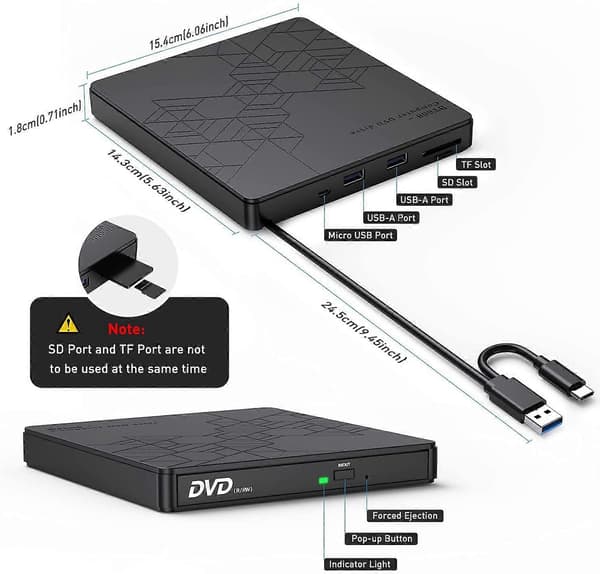 Multifunktionel ekstern CD DVD-driver USB3.0 CD/DVD-brænder bærbar CD&amp;DVD-ROM disk-afspiller brænder omskriver adapter