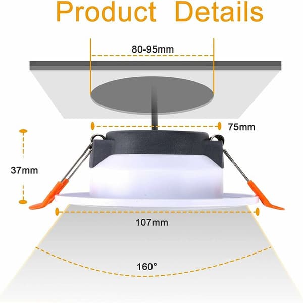 Innfelt spotlight LED-spotlight med 5 runde taklamper (6 stk. kaldhvit)