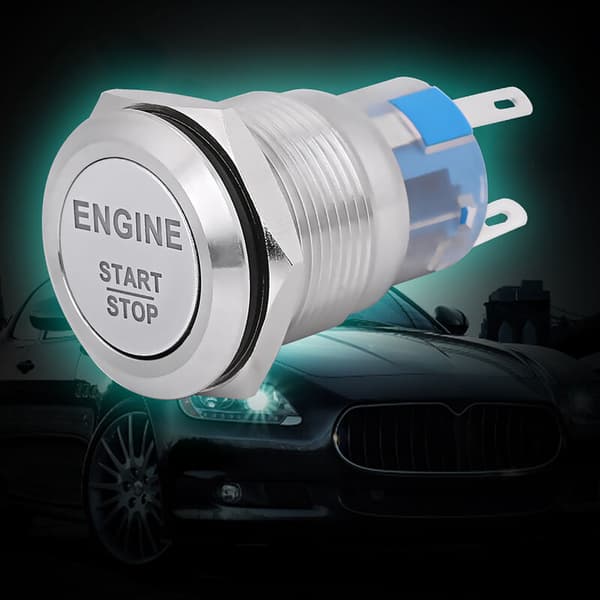 12V hvid LED bilmotor start/stop trykknap sølv rustfrit stål