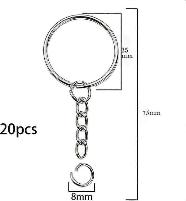 Nyckelringar i rostfritt stål för DIY, hobbyer (20-pack, 35 mm)