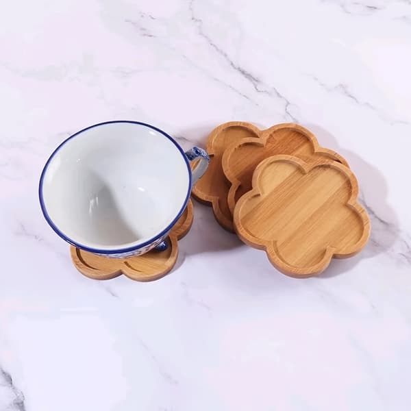 5 bambus coasters, blomsterformede varmeisolerende coasters Wood color