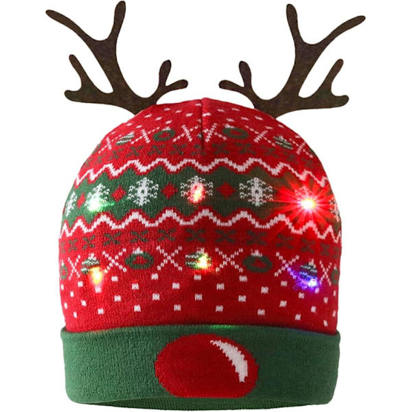LED Julegenserlue, lysende strikkehatt