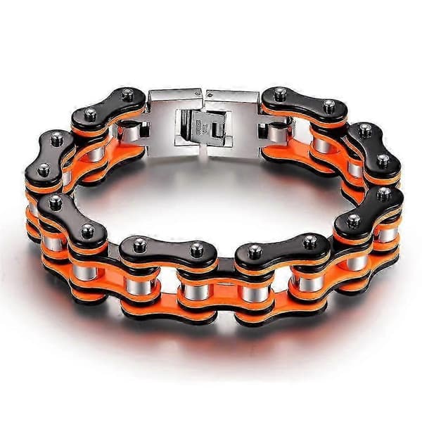 Rustfrit stål orange sort motorcykelkædearmbånd size:24cm