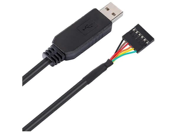 USB til TTL Seriel 5V Adapterkabel med FTDI FT232RL Chip 6 Pin 0,1 tommer Pitch Hun Socket Header UART IC Windows 11 10 8 7 Linux MAC OS (6ft, Sort