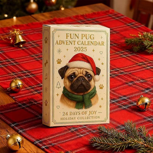 Sjov Mops Julekalender 2025, 24 Dages Jule Mops Hunde Julekalender