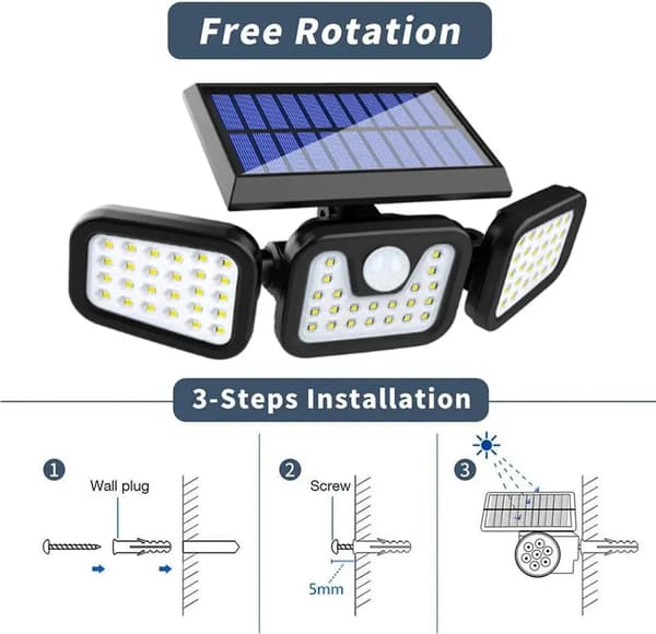 74LED solcellelampe med bevægelsessensor solcelle spotlight udendørs havelampe