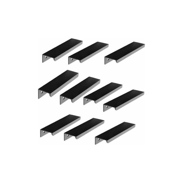 Sæt med 10 sorte møbelgreb, usynlige greb, køkkenmøbelgreb, mat sort aluminium, centerafstand 96 mm