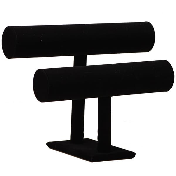Sort fløjl armbånd og halskæde display stand - T Bar - 2 niveauer - Sort lang Ziming
