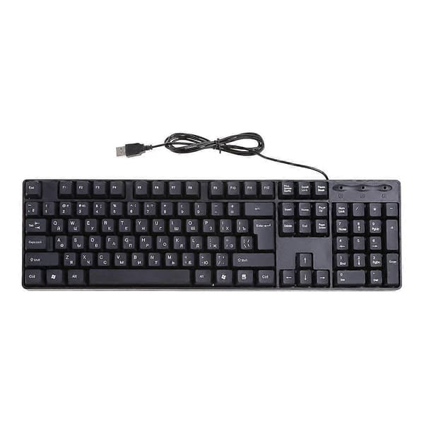 Russisk Engelsk Computertastatur USB Kablet Sort Tastatur med Hvide Bogstaver
