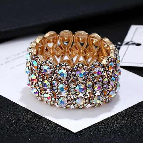 Stretch Armband Bröllop Rhinestone Bangles Statement Bröllop Armband Smycken för Kvinnor