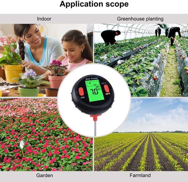 5 i 1 Digital Jord pH-måler Hygrometer med Baggrundsbelyst LCD-skærm