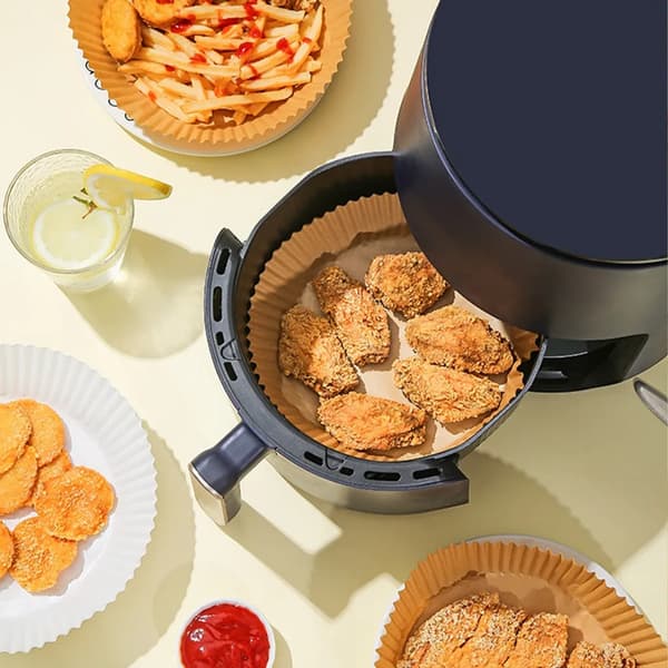 50 stycken engångs pappersinsats pappersfoder non-stick oljepapper burgerpapper bakplåtspapper för varmluftsfritös stekpanna ångkokare vit