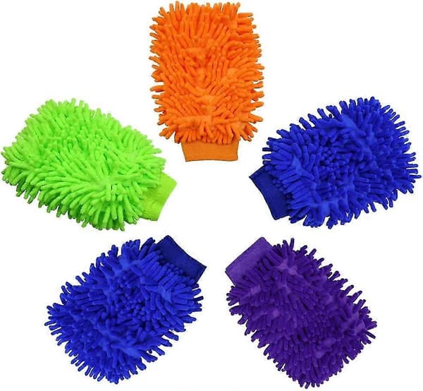 5-pack Premium Chenille Mikrofiber Tvätthandske, Dubbelsidig Repfri Bil tvättvante