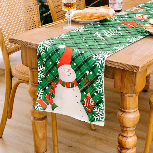 Julebordflag, snefnug grønternet snemand bordflag, julepynt