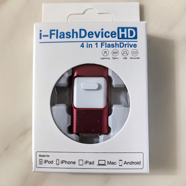 4-i-1 USB-hukommelse med lagerplads til iPhone, iPad, PC, iOS og Android (128 GB)