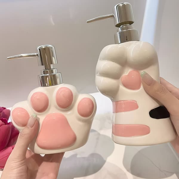 Keramisk lotionflaske i kattepote-stil pink