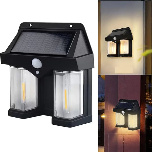 Solar vegglampe solcellelys utendørslys vanntett solcellelampe med bevegelsessensor sikkerhetslys svart dobbelthode