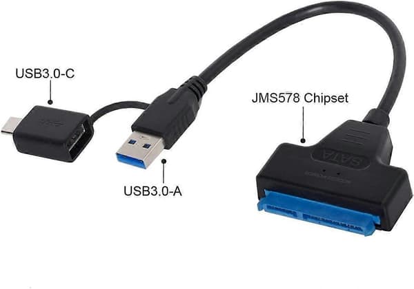 SATA til USB Adapter USB 3.0 og USB C for 2.5 Tommers SSD HDD med UASP Hastighetsdataoverføring