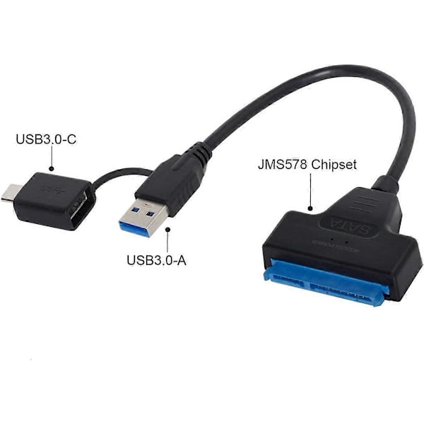 SATA til USB Adapter USB 3.0 og USB C til 2.5 Tommer SSD HDD med UASP Hastighedsdataoverførsel