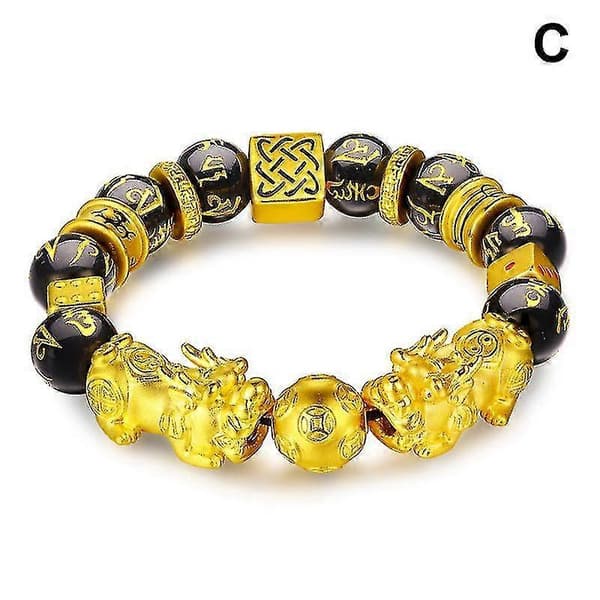 Feng Shui Sort Obsidian Jade Perler Armbånd Tiltrækker Rigdom Og Held Bangle Pixiu size:B