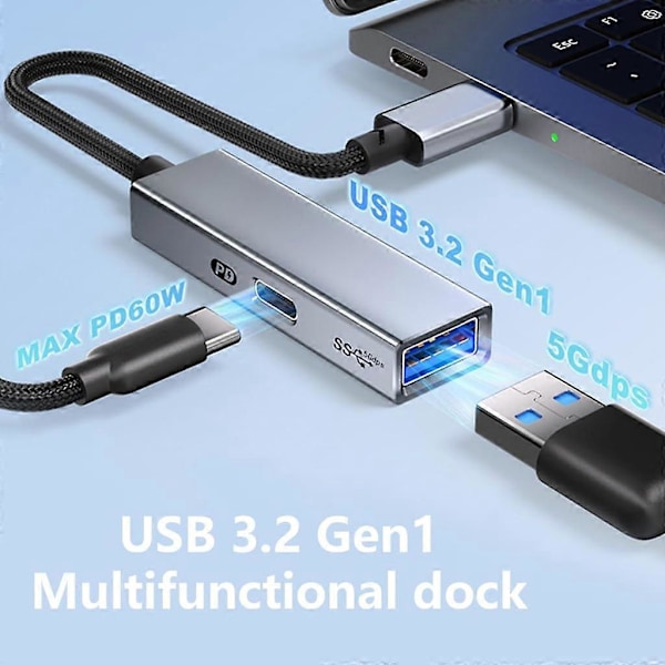 USB C til USB Adapter 2 i 1 3.2 Gen 1 5Gbps Hurtig Dataoverførsel USB C Han til USB Konverter til Telefoner Grå