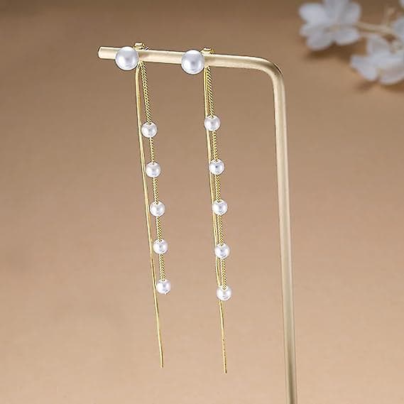 925 Sterling Sølv Perle Dangle Ørepynt Kjede For Kvinner Tenåringsjenter Elegant Lange Ørepynt Perle Kvast Bryllup Dangle Ørepynt