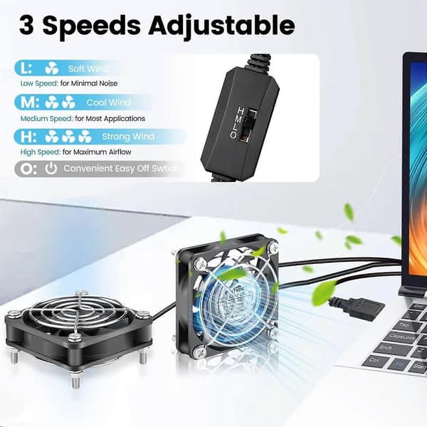 2-pack 5V 60mm X 10mm USB-datorfläkt med hastighetskontroll DC borstlös kylning