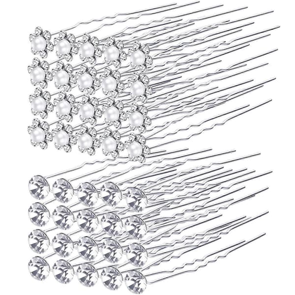 40-pack Bröllopshårnålar med Strass Hårklämmor Tillbehör för Kvinnor och Flickor (Stil D)