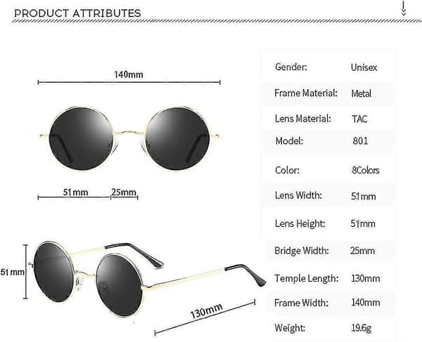 Solbriller i John Lennon-stil til unisex runde polariserede linser size:G15 Lens-gun Ash Frame