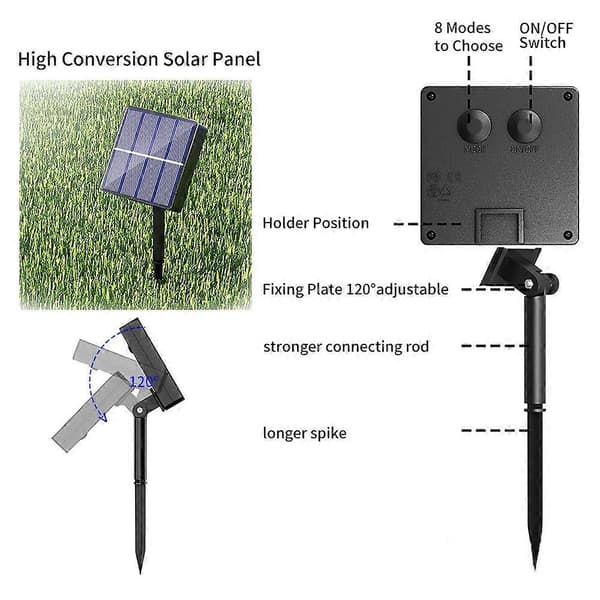 10M 100-LED Solarlys, 8 Moduser Vanntett Hage Juletre Dekor